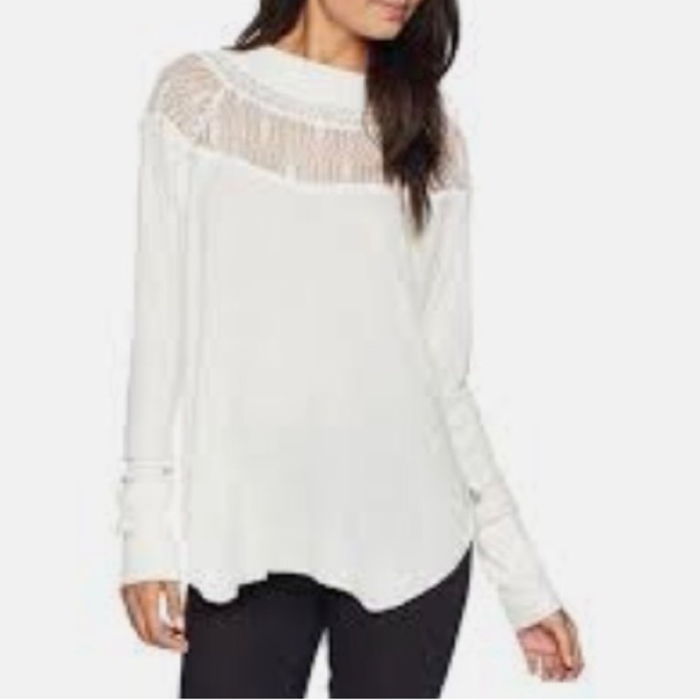 NWT Free People Oversized Long Sleeve Top Partial Sheer Women’s Size Large